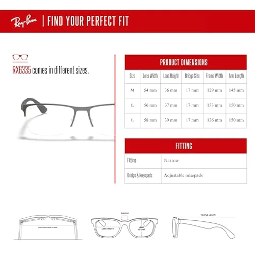 Ray-Ban Eyeglasses Frames RB6335 2855 Grey Rectangular Half Rim 56-17-145 4